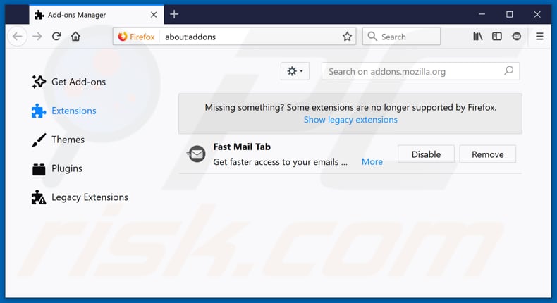 Removing fastmailtab.com related Mozilla Firefox extensions