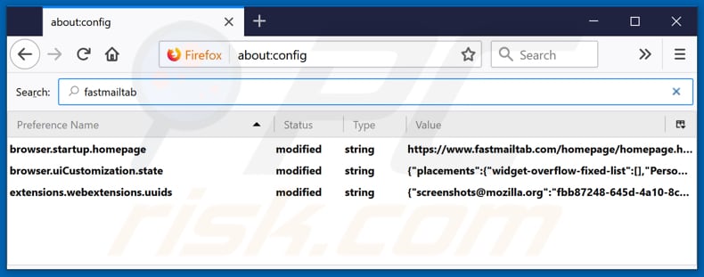 Removing fastmailtab.com from Mozilla Firefox default search engine
