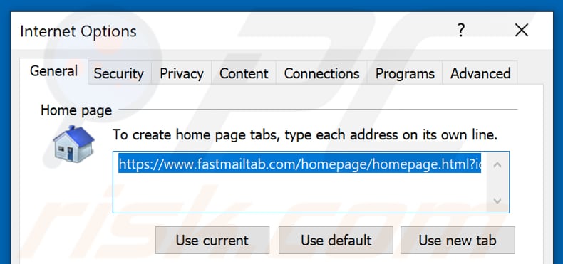 Removing fastmailtab.com from Internet Explorer homepage