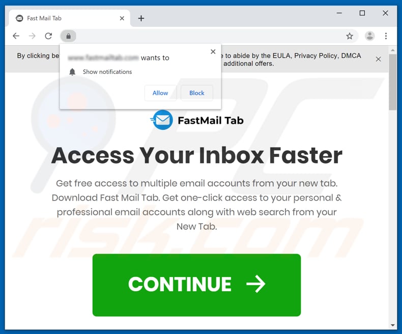 fast mail tab downloaf website asks for a permission to show notifications