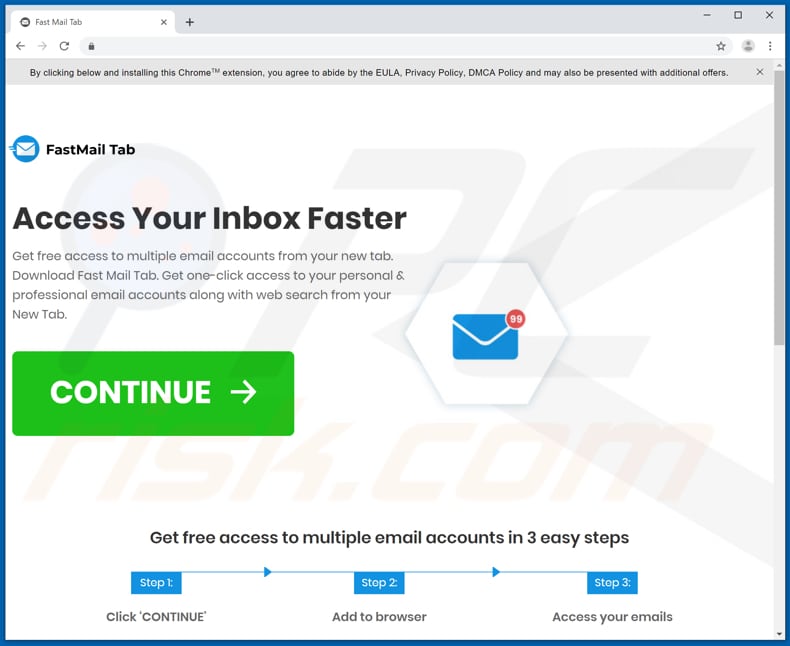 Website used to promote Fast Mail Tab browser hijacker