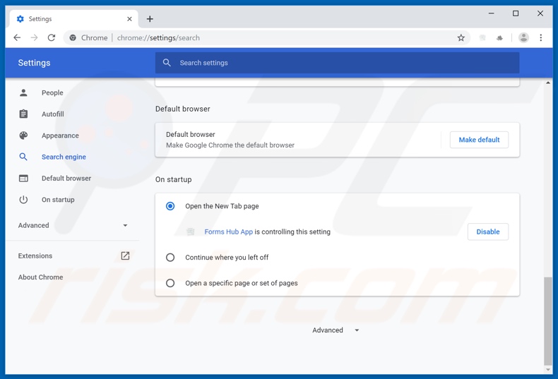 Removing search.formshubtab.com from Google Chrome homepage