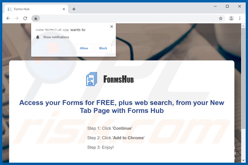 Forms Hub App promoting website asking to enable web browser notifications