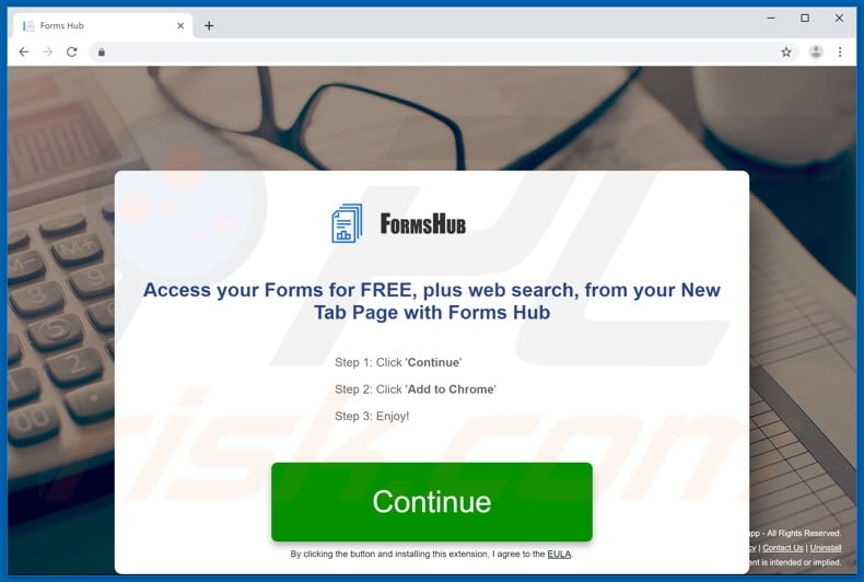 Website used to promote Forms Hub App browser hijacker
