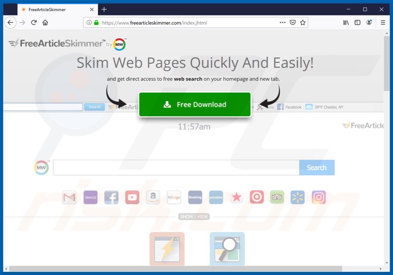 Website used to promote FreeArticleSkimmer browser hijacker