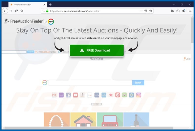 Website used to promote FreeAuctionFinder browser hijacker