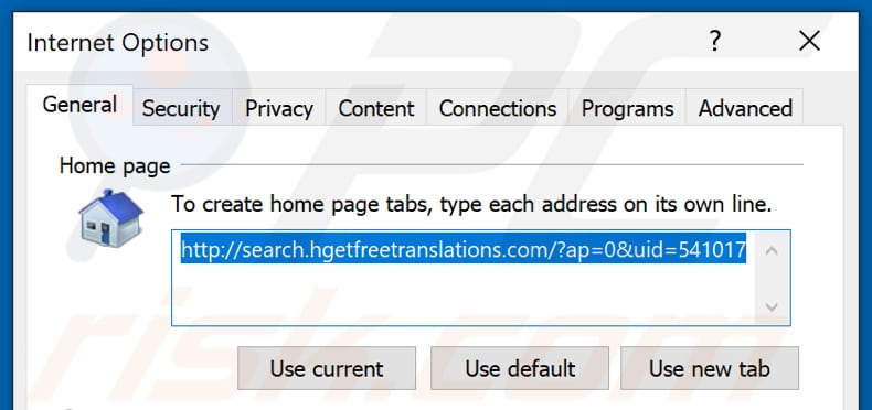 Removing search.hgetfreetranslations.com from Internet Explorer homepage