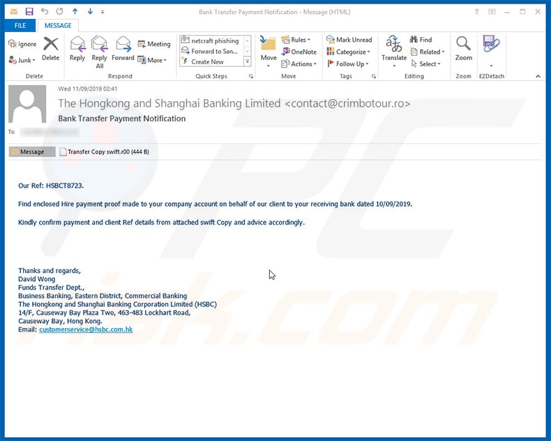 HSBC Email Virus spreading Agent Tesla