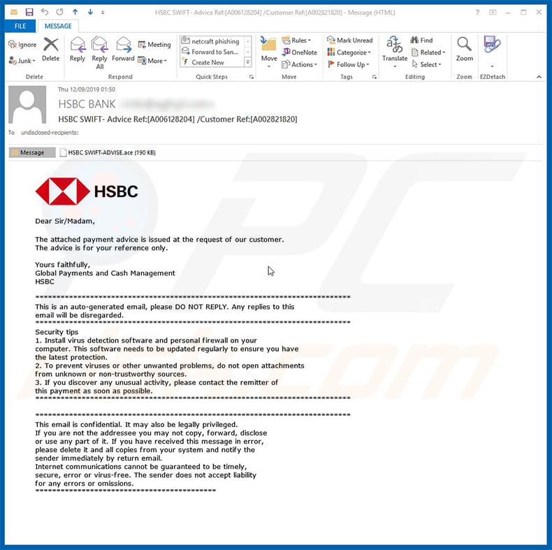 HSBC Email Virus distributing LokiBot