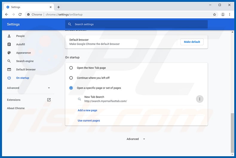 Removing search.myemailfasttab.com from Google Chrome homepage