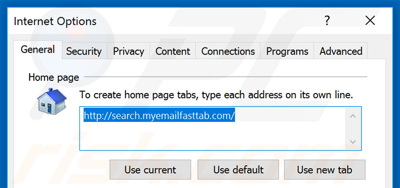 Removing search.myemailfasttab.com from Internet Explorer homepage