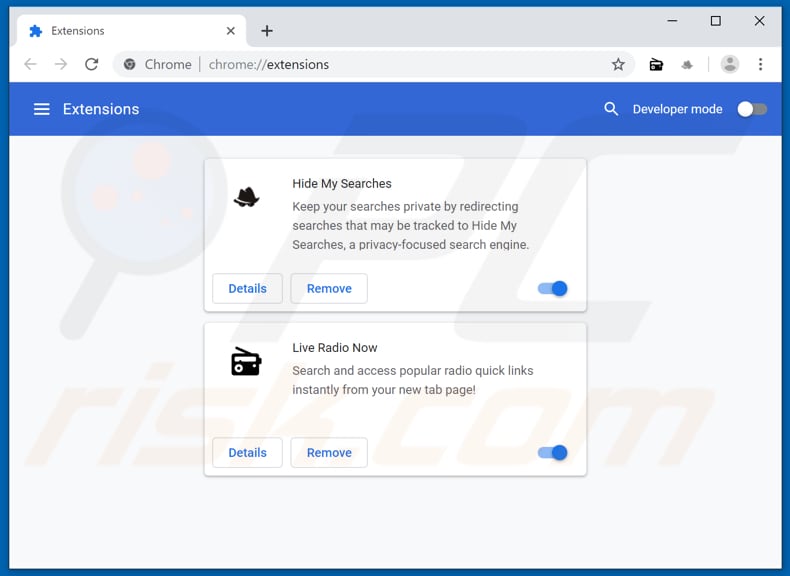 Removing search.hliveradionow.com related Google Chrome extensions