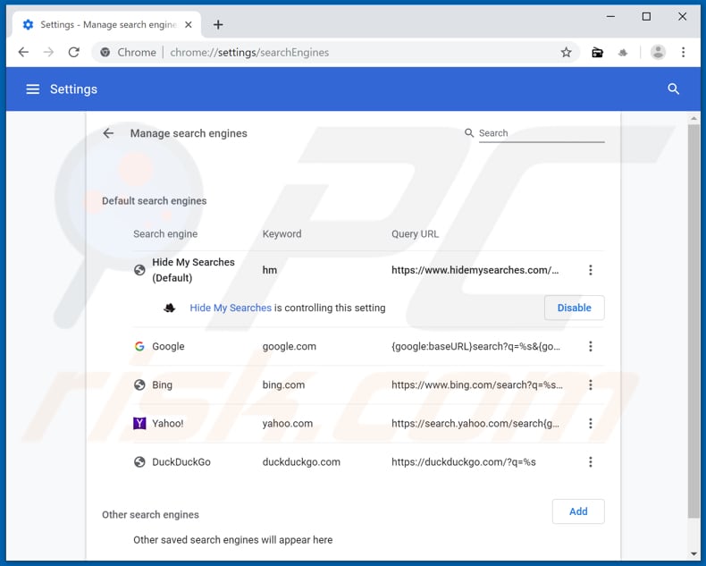 Removing search.hliveradionow.com from Google Chrome default search engine