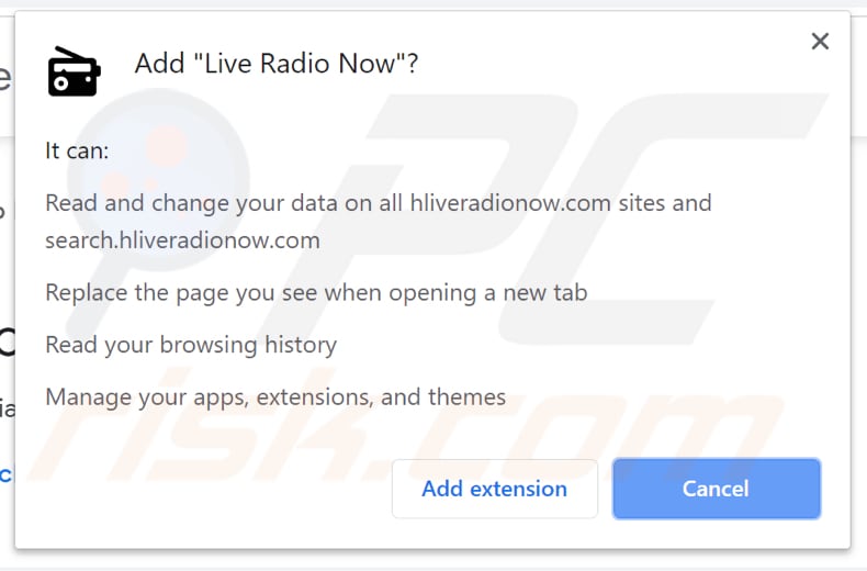 Live Radio Now download page asking for permissions