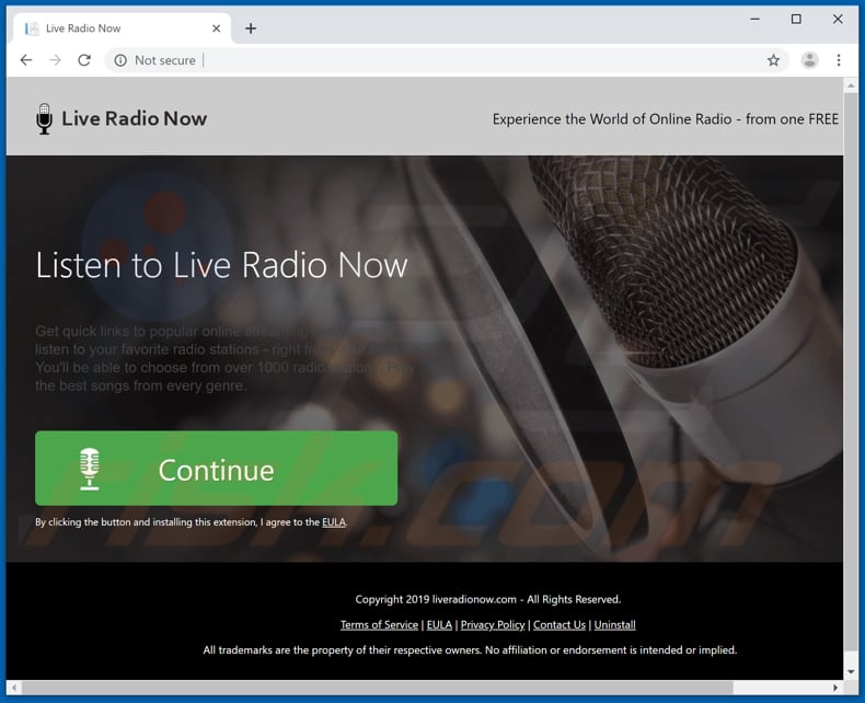 Website used to promote Live Radio Now browser hijacker