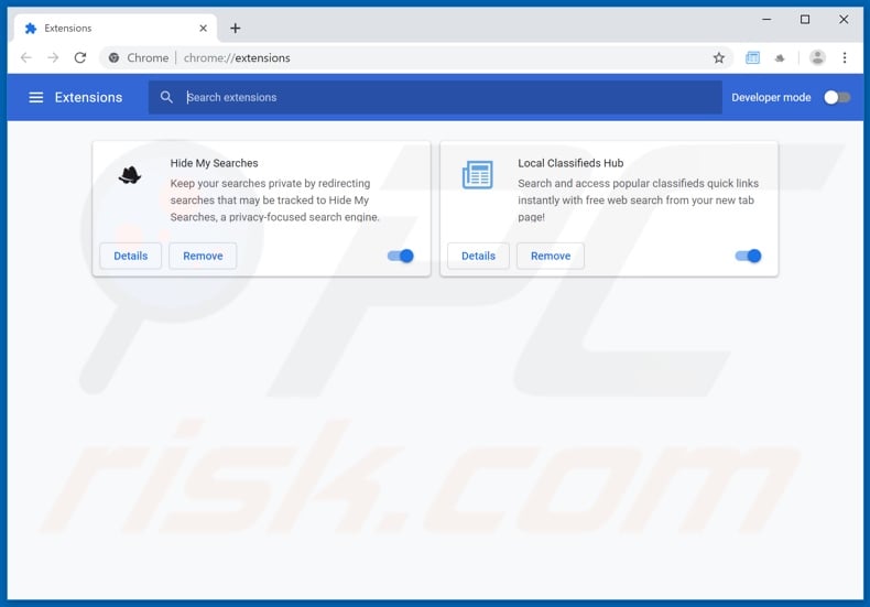 Removing search.localclassifiedshubtab.com related Google Chrome extensions