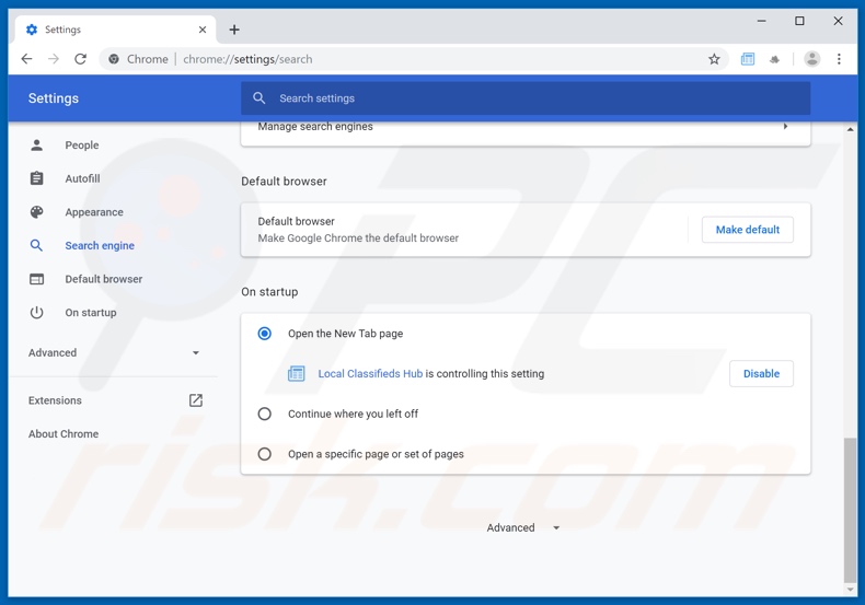 Removing search.localclassifiedshubtab.com from Google Chrome homepage