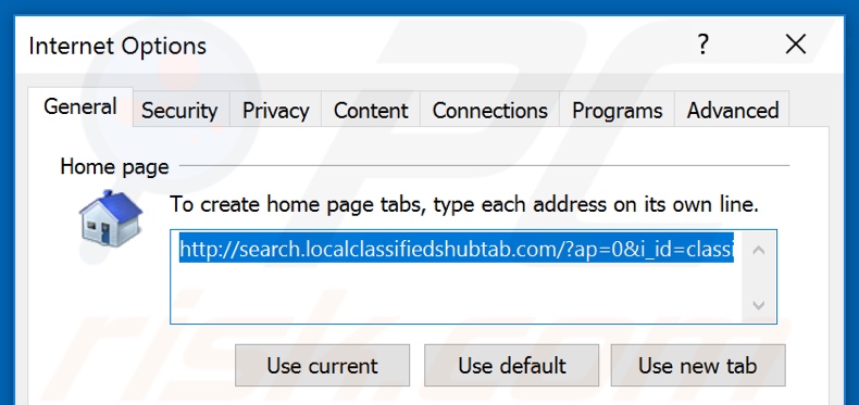 Removing search.localclassifiedshubtab.com from Internet Explorer homepage