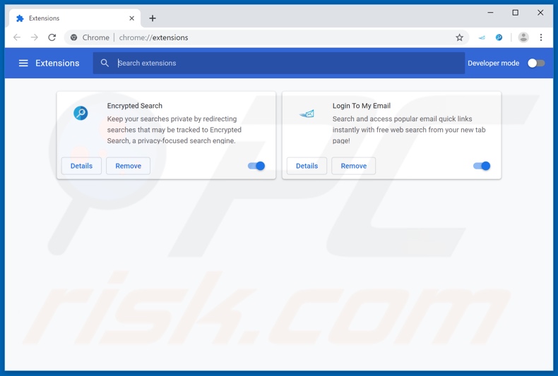 Removing search.logintomyemailtab.com related Google Chrome extensions