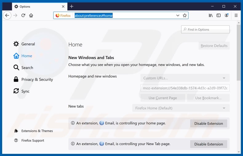 Removing search.logintomyemailtab.com from Mozilla Firefox homepage