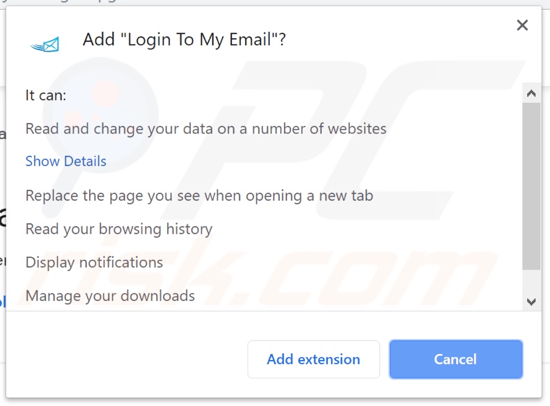 Login To My Email asking for permissions