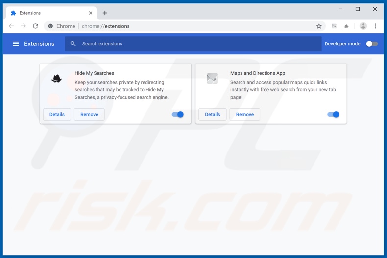 Removing search.mapsanddirectionstab.com related Google Chrome extensions