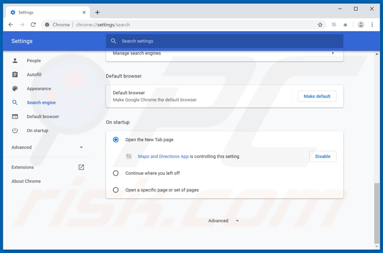 Removing search.mapsanddirectionstab.com from Google Chrome homepage