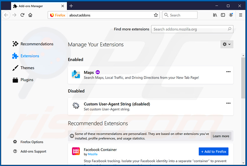 Removing search.mapsutilitytab.com related Mozilla Firefox extensions