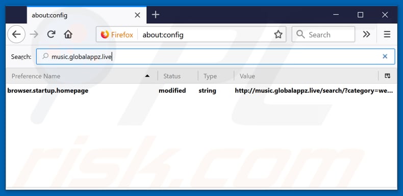 Removing music.globalappz.live from Mozilla Firefox default search engine