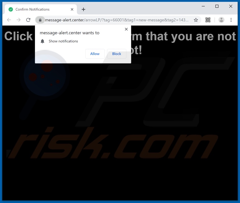 message-alert[.]center pop-up redirects