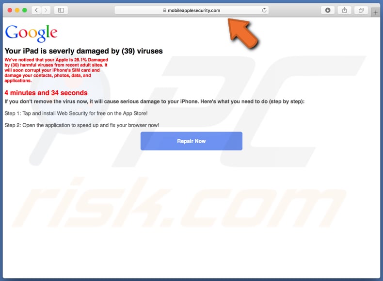 mobileapplesecurity[.]com main page