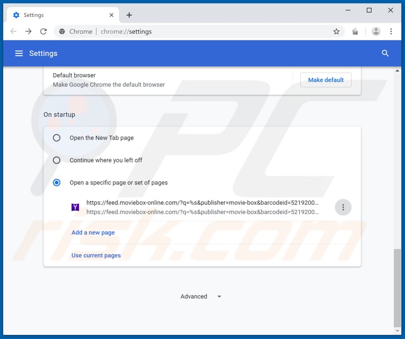 Removing feed.moviebox-online.com from Google Chrome homepage