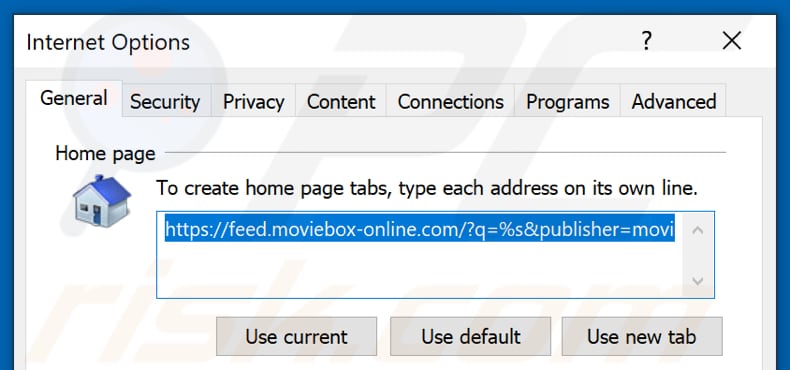 Removing feed.moviebox-online.com from Internet Explorer homepage