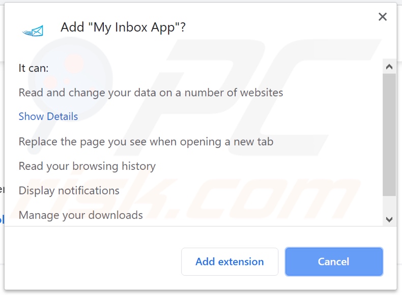 My Inbox App asking for permissions