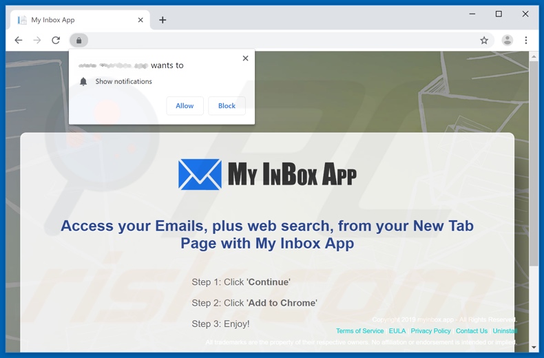 Website used to promote My Inbox App browser hijacker