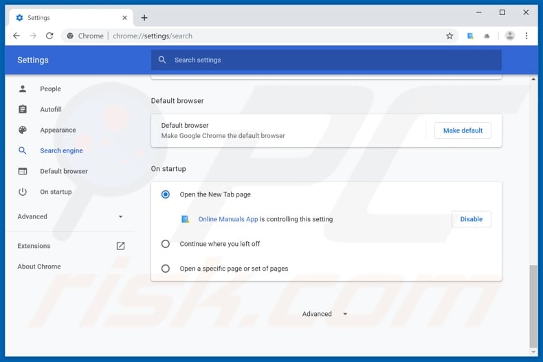 Removing search.onlinemanualsapptab.com from Google Chrome homepage