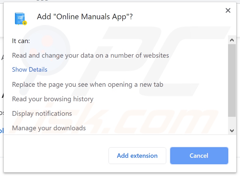 Online Manuals App list of permissions