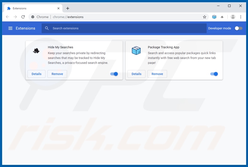 Removing search.packagetrackingapptab.com related Google Chrome extensions