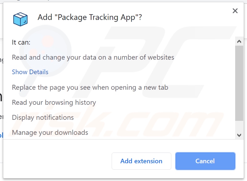 Package Tracking App asking for permissions