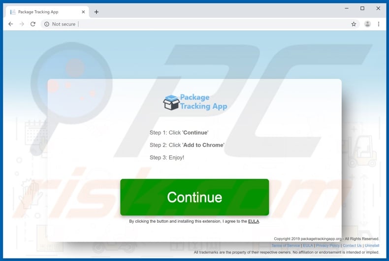 Website used to promote Package Tracking App browser hijacker