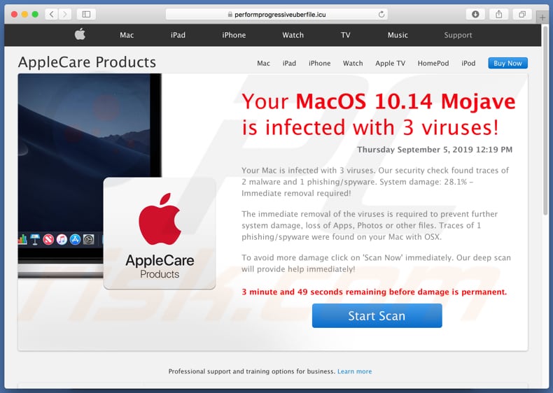 Your MacOS 10.14 Mojave Is Infected With 3 Viruses opened by performprogressiveuberfile.icu