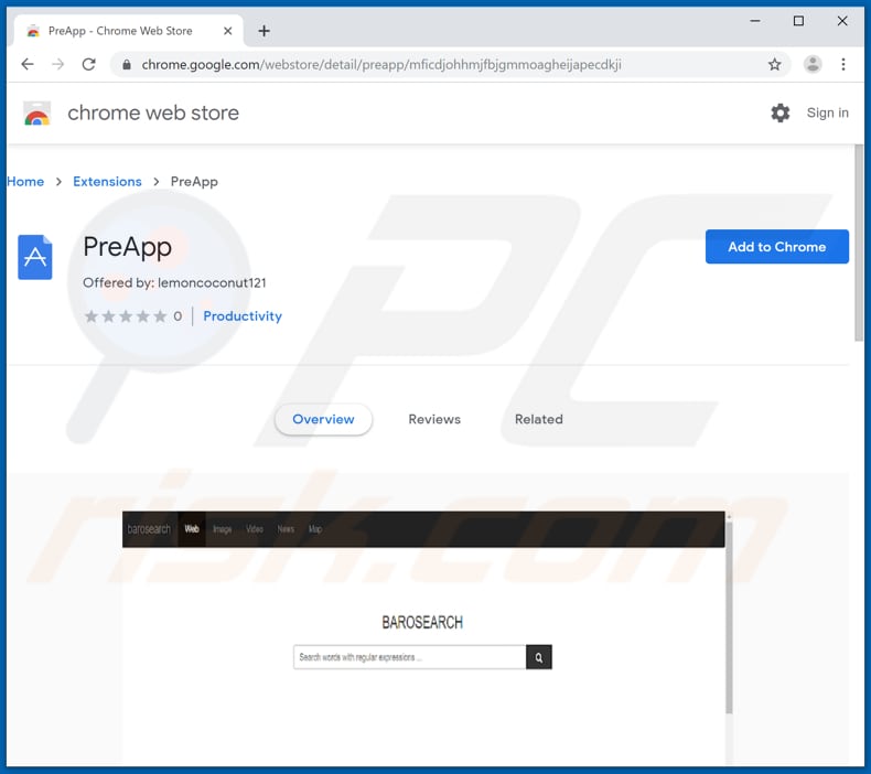 PreApp on chrome web store