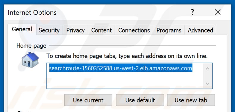 Removing searchroute-1560352588.us-west-2.elb.amazonaws.com from Internet Explorer homepage