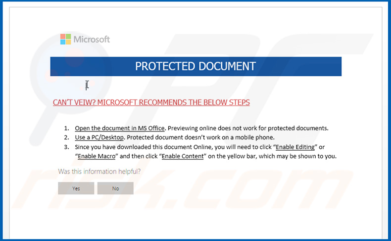 Malicious Microsoft Word document that injects Quasar RAT into the system