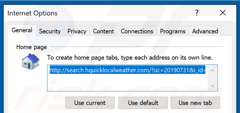 Removing search.hquicklocalweather.com from Internet Explorer homepage