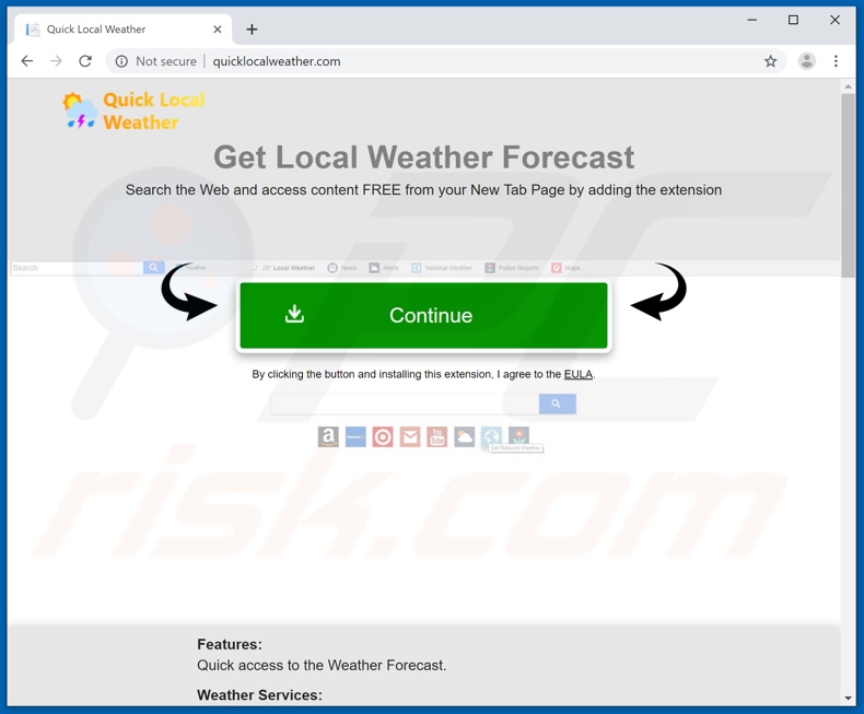 Website used to promote Quick Local Weather browser hijacker