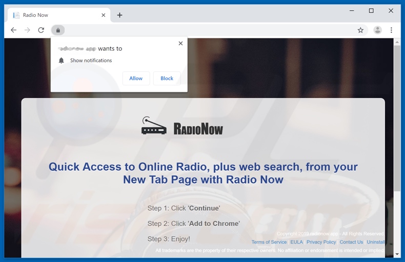 Radio Now App asking to allow browser notifications