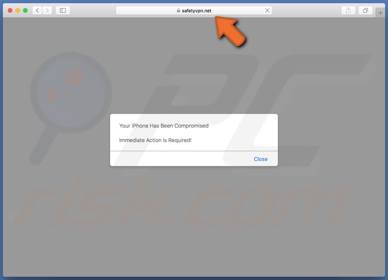 safetyvpn[.]net pop-up window