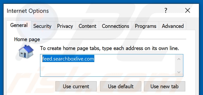 Removing feed.searchboxlive.com from Internet Explorer homepage