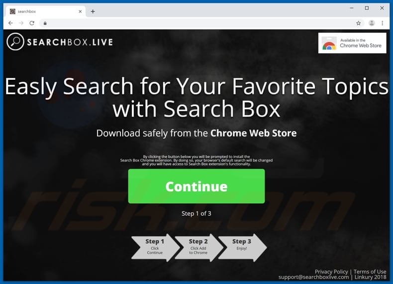 Website used to promote Search Box DS browser hijacker